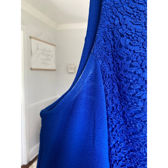 APT.9 Fit & Flare Sleeveless Dress Royal Blue Lace Detail L Wedding Event Preppy - Picture 4 of 8
